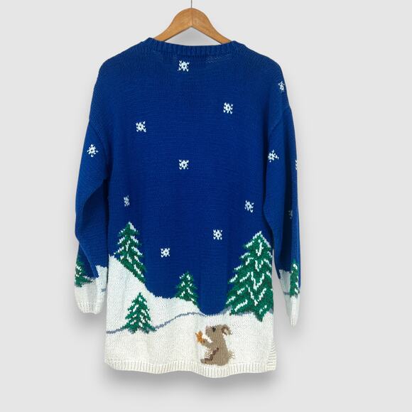 Vintage Hand-Knit Christmas Holiday Sweater Moose & Winter Scene Size Medium - Picture 2 of 6